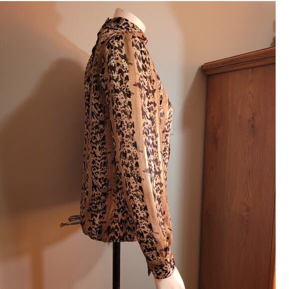 VNTG 80s NICOLA Metallic Leopard Liquid Blouse Sz 6 Mock Neck Sheer Party Top - Picture 8 of 10